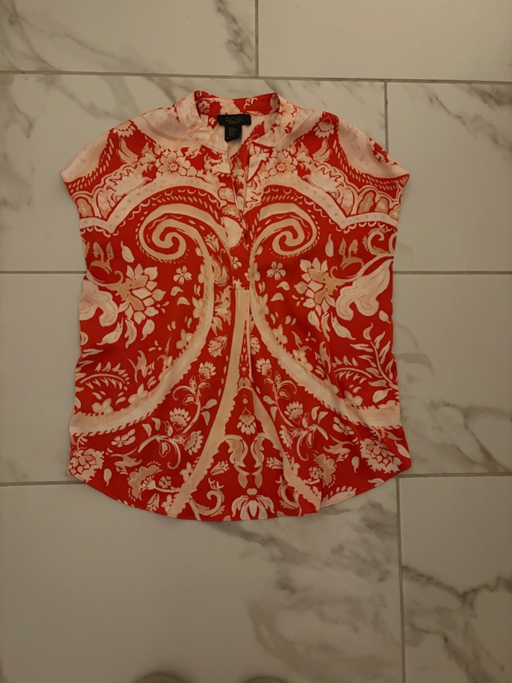 Rachel Red and Cream Paisley Cap Sleeve Blouse